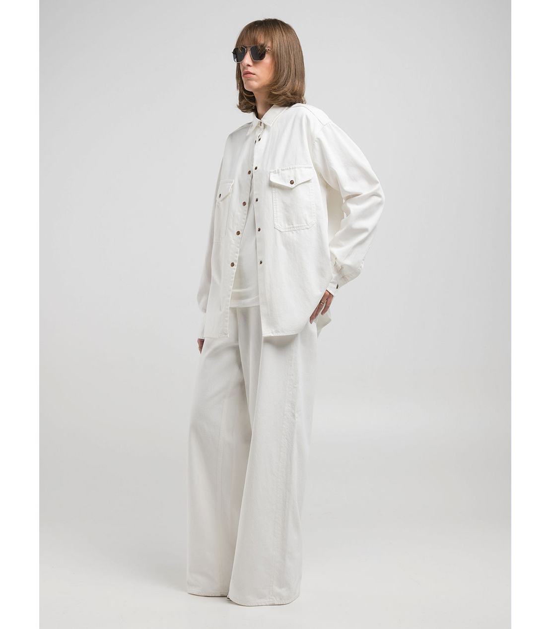 9ZERO1 オーバーフィットコットンホワイトデニムシャツ 詳細画像 ホワイト 4